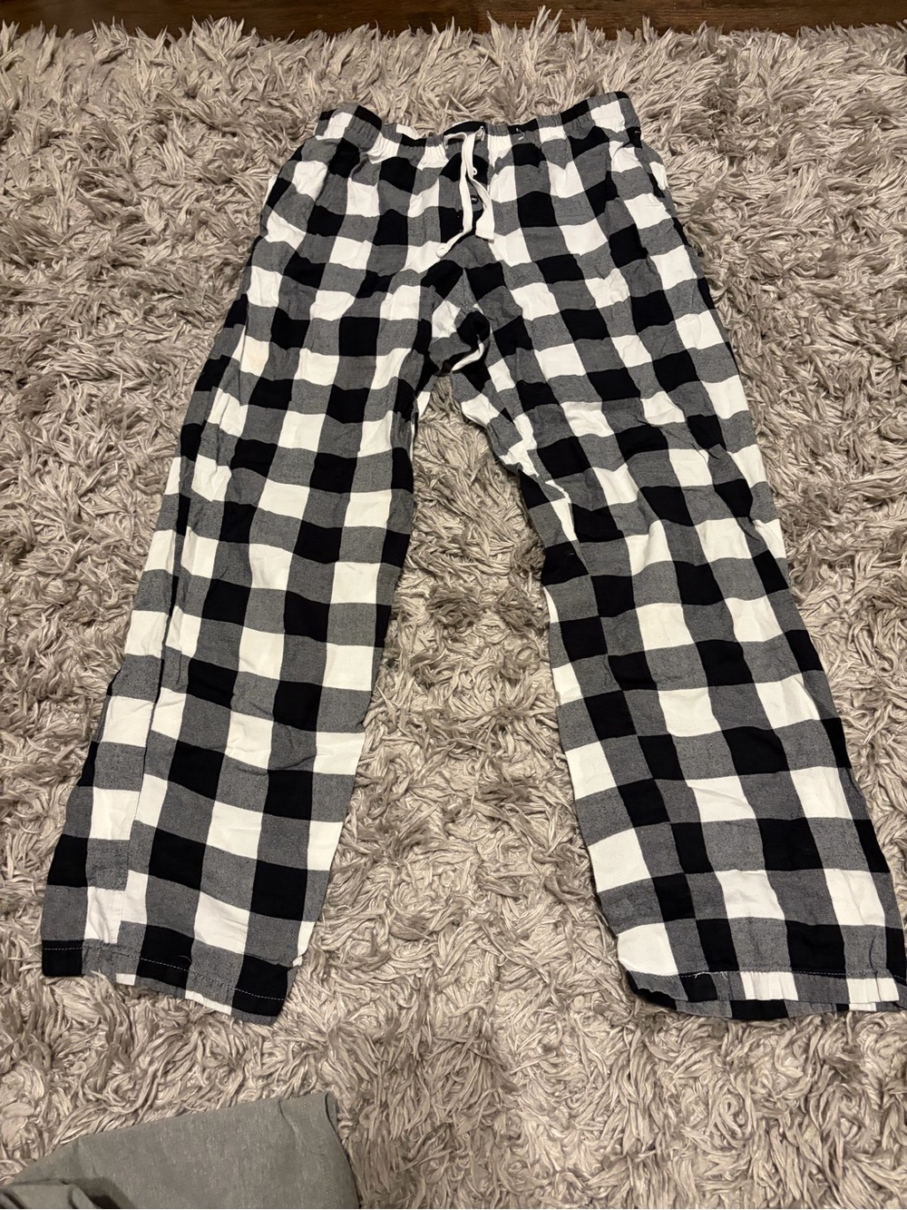 stars above Black and White Buffalo Plaid Pajama Pants